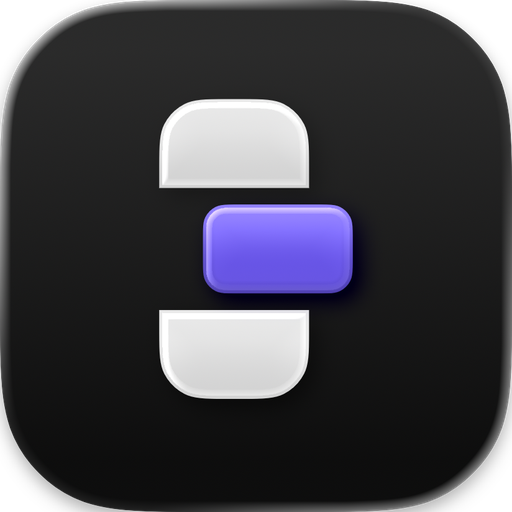 The Mobster for Mac app icon: the Mobster mark, two light bars with a violet bar between them, on a dark tile